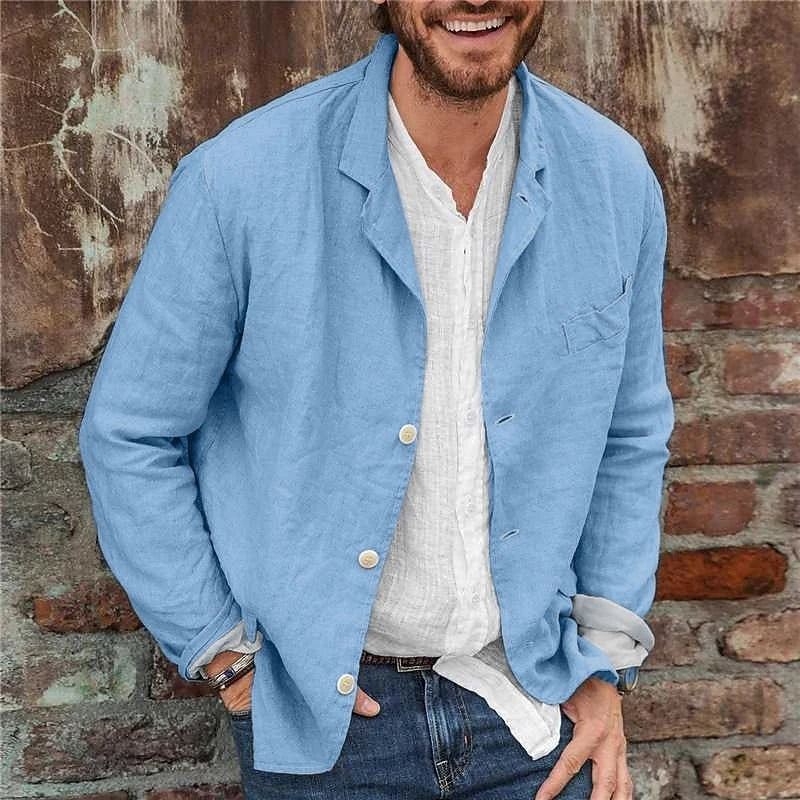 Men's Loose Simple Solid Color Small Suit Long-Sleeved Jacket Cotton and Linen Temperament Small Suit