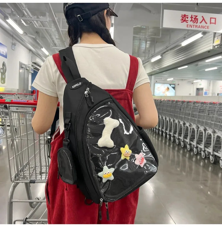 Casual Travel Transparent Zipper Shoulder Bag Vintage Women All Match Simple Ita Bag Y2K Girls Fashion Crossbody Bags Handbags