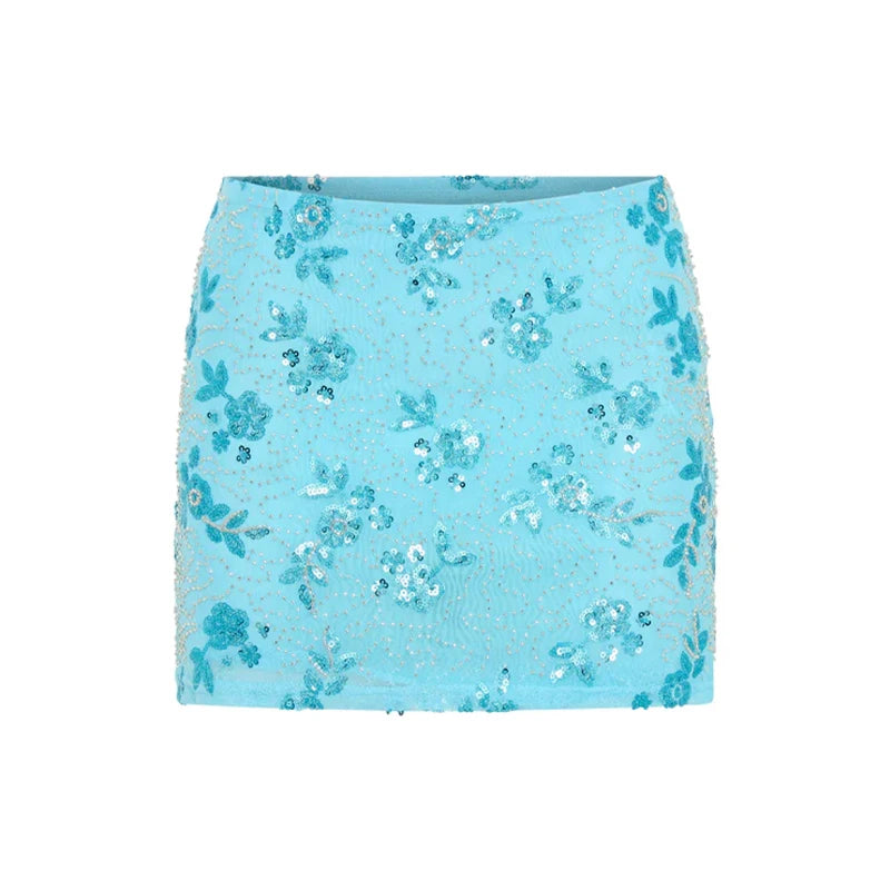 Sexy Tank Skirt Women's Set 3D Appliques Sleeveless Tanks Sequin Mini Skirt Female Sets 2025 Summer Beach Vacation Lady Suit