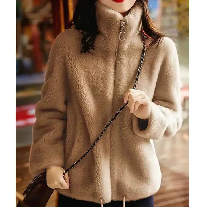 Women's Trendy Winter Fleece-lined Thickened Jacket Double-sided Fleece Warm Polo/turtle Neck Sweatshirt Zip-up Cardigan Top