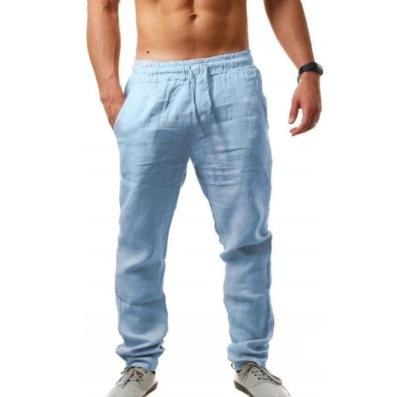 New Men's Cotton Linen Pants Male Autumn New Breathable Solid Color Linen Trousers Fitness Streetwear Men Gyms Pants Size S-4XL