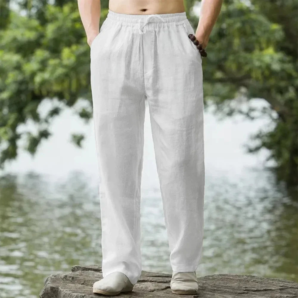 New Men's Cotton Linen Pants Male Autumn New Breathable Solid Color Linen Trousers Fitness Streetwear Men Gyms Pants Size S-4XL