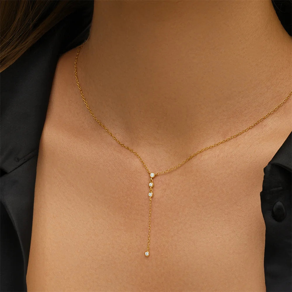 AIDE 925 Sterling Silver Personalized Snake Chain Adjustable Y Necklace Clavicle Pendant Chokers Necklace Women's Holiday Gifts