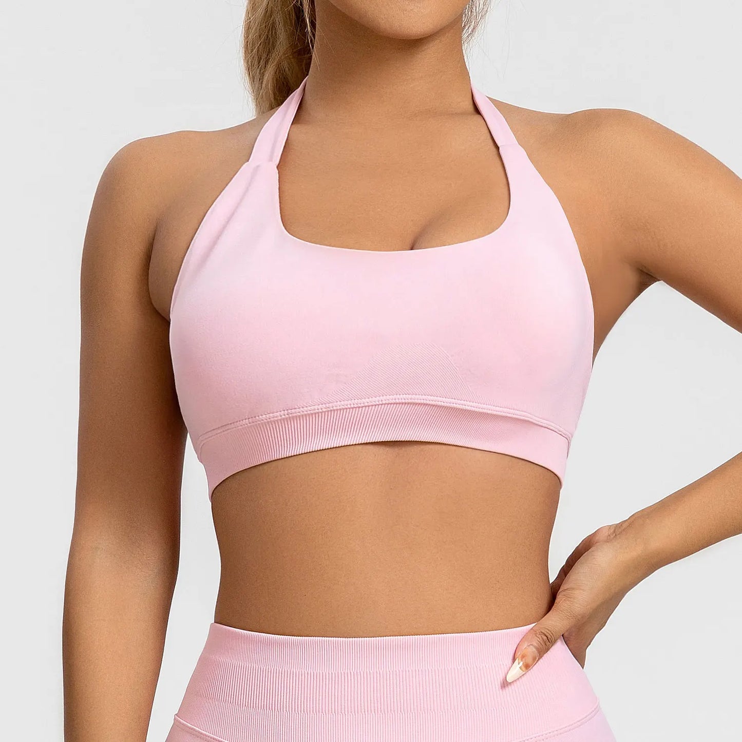 NCLAGEN Sports Bra Women Seamless Halter Top High Support Push-up Open Back Gym wear Fitness Yoga Workout underwear