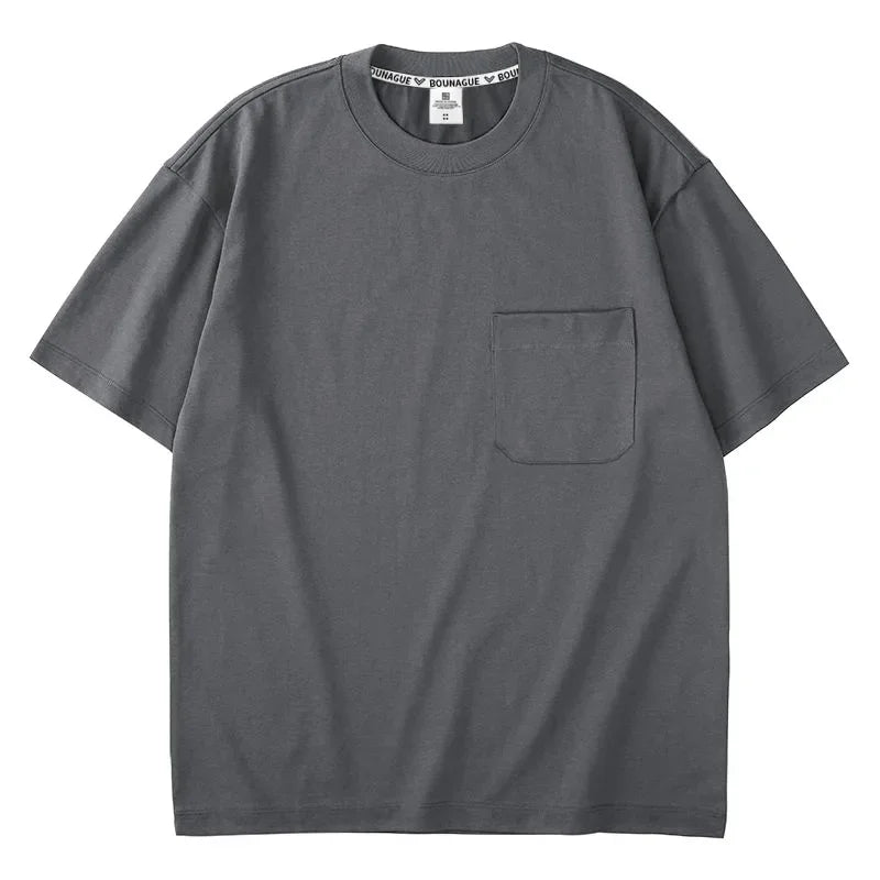Heavyweight Pocket Short Sleeve T-Shirt Pure Cotton White Base Shirt Top for Men And Women Spring Casual Breathable Crew Neck