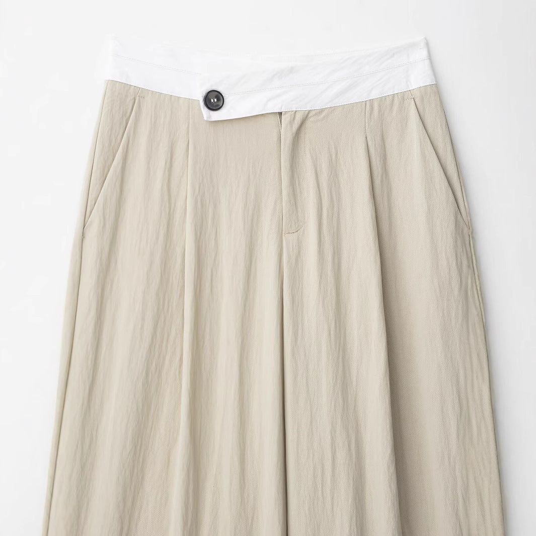Stitching Waist High Waist Wide Leg Trousers
