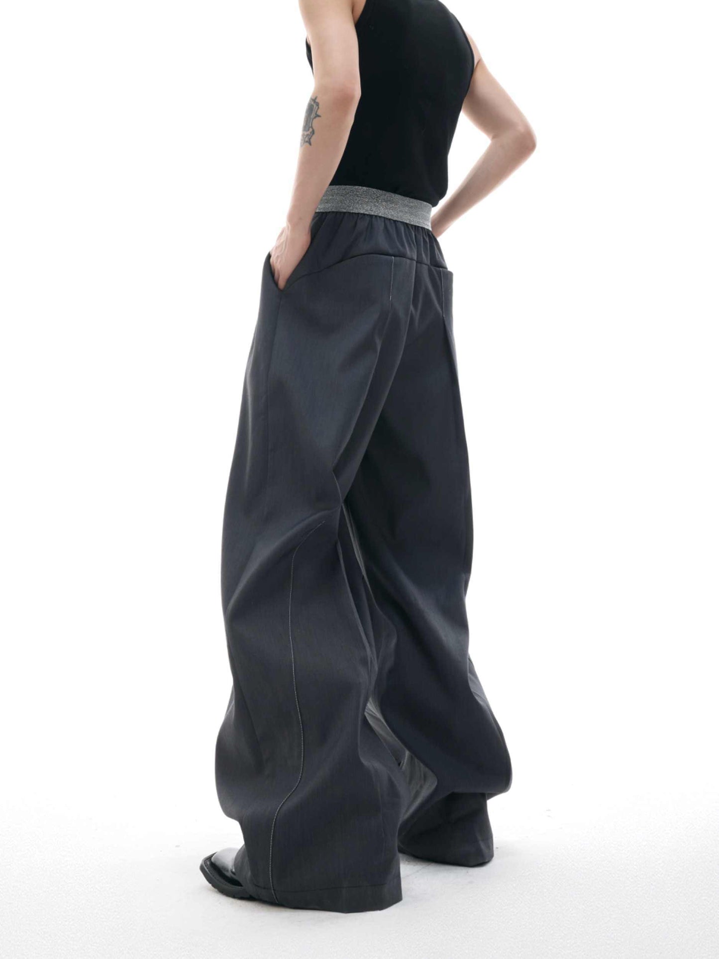 Drooping Straight Suit Pants Button Open Line Design Casual Pants