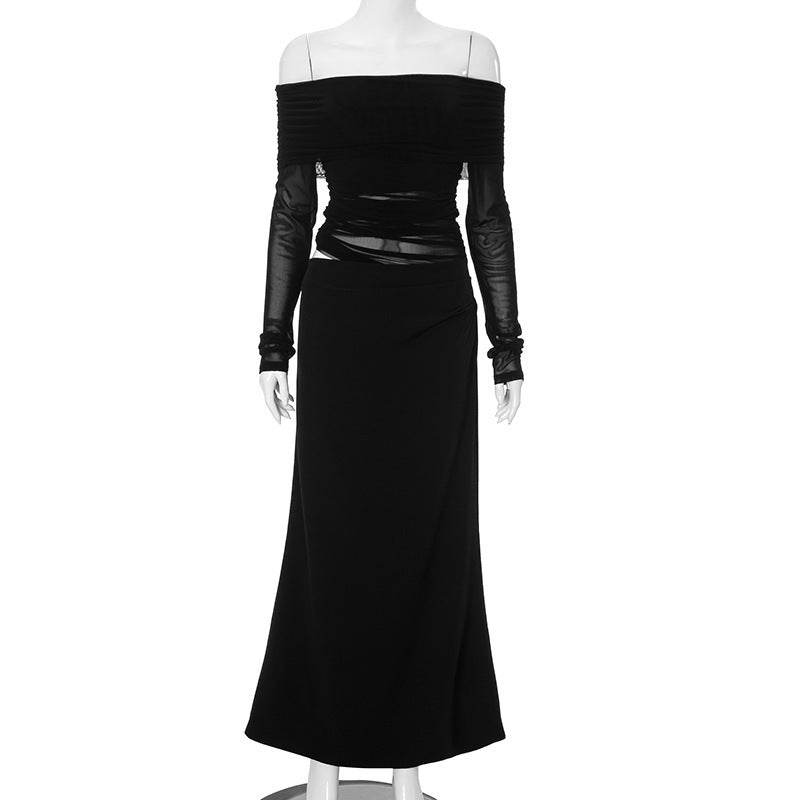 Long Sleeve Off-shoulder Sexy Sheath Stitching Length Dress