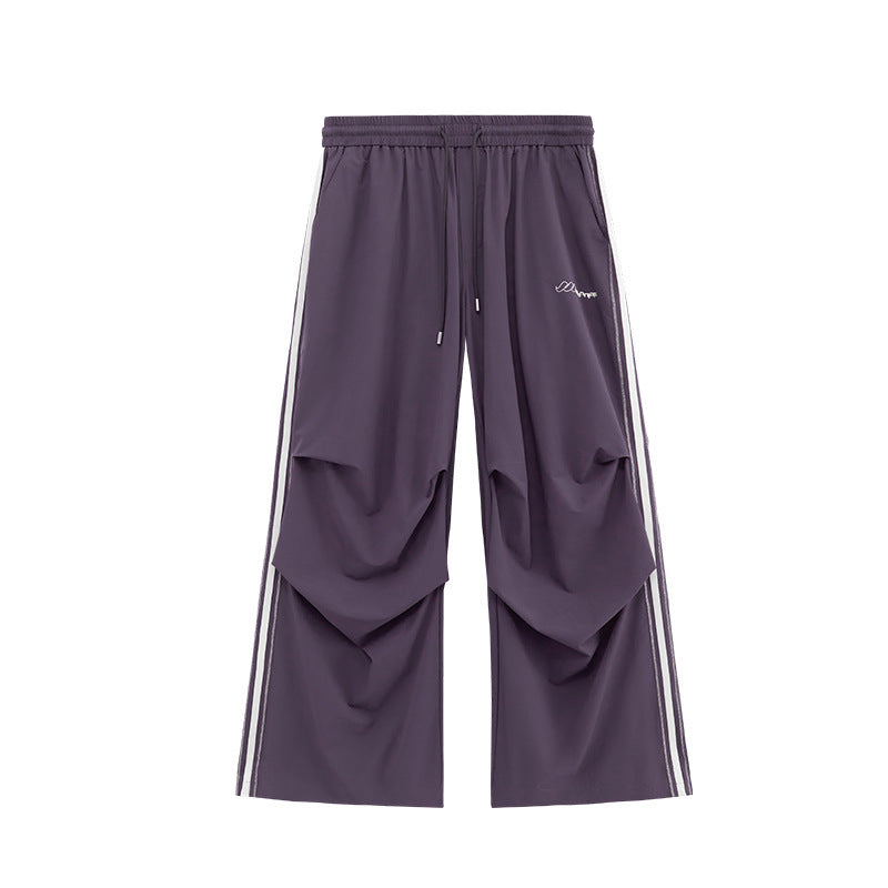 Summer New Bright Line Side Stripe Parachute Wide Leg Pants