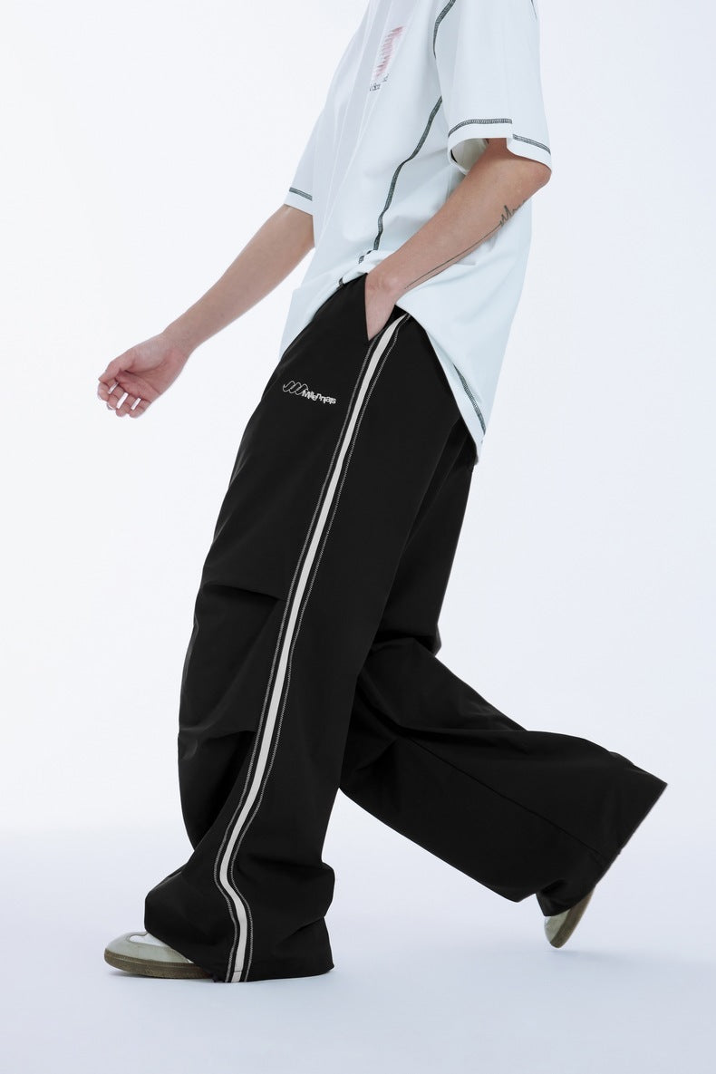 Summer New Bright Line Side Stripe Parachute Wide Leg Pants