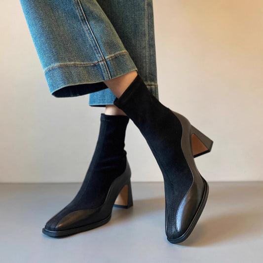 Retro New Chunky Heel High Heel Short Boots Women