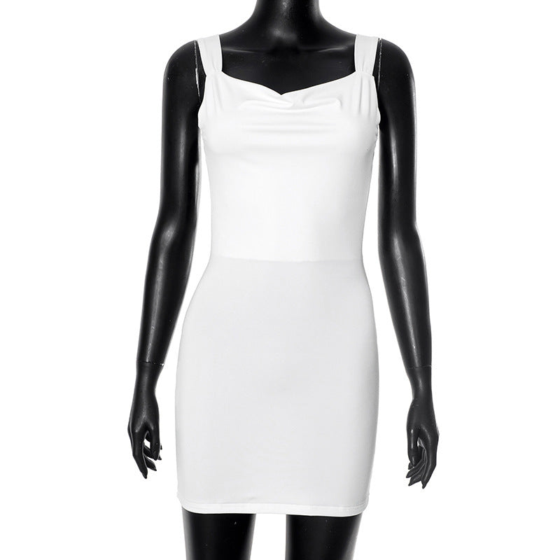 European And American Simple Solid Color Big Bow Backless Dress