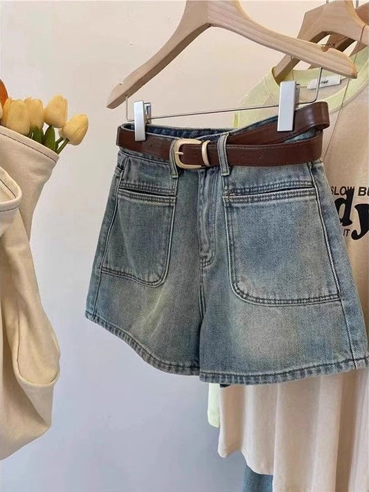 High Waist Denim Shorts For Women, Loose Design, Niche Retro Wide-leg A-line Thin Hot Pants
