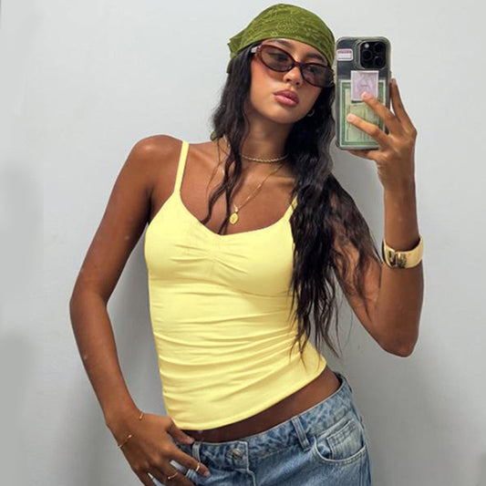 New Fashion V-neck Basic Style Solid Color Slim Strap Backless Vest