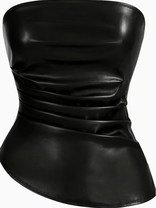 Leather Bandeau Strap Pleated Asymmetrical Bandeau Top Carnival Concert Women's Clothing