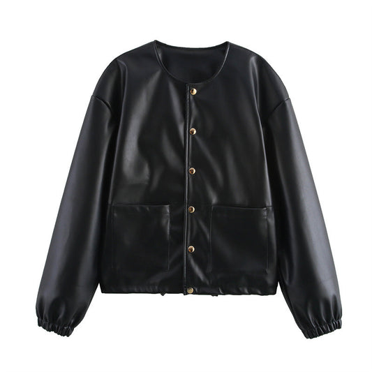 European And American Single-breasted Round Neck Short Jacket