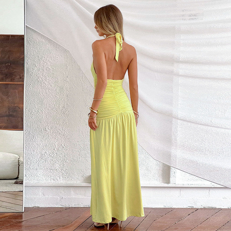 Elegant Halter Long Dress Sexy Slit Dress