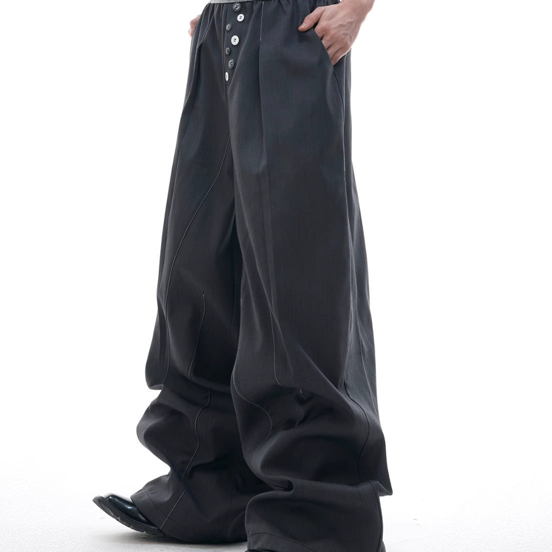 Drooping Straight Suit Pants Button Open Line Design Casual Pants