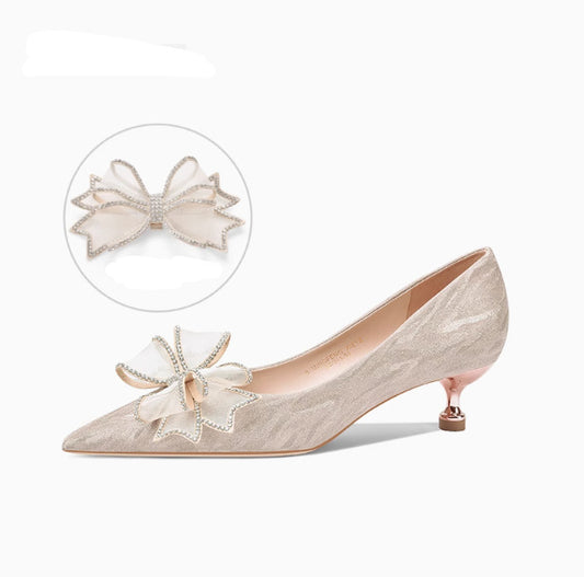 Sequined Champagne Crystal Shoes Pointed Stiletto Heel High Heels