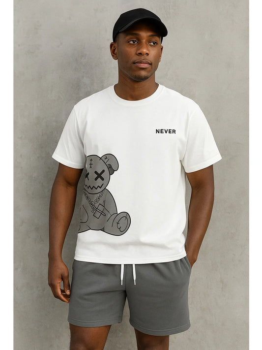 2025 Summer New Men's Creative Cartoon 2d Pattern Short Sleeve Cotton T-Shirt And Drawstring Shorts Two Piece Set Unisex T-Shirt