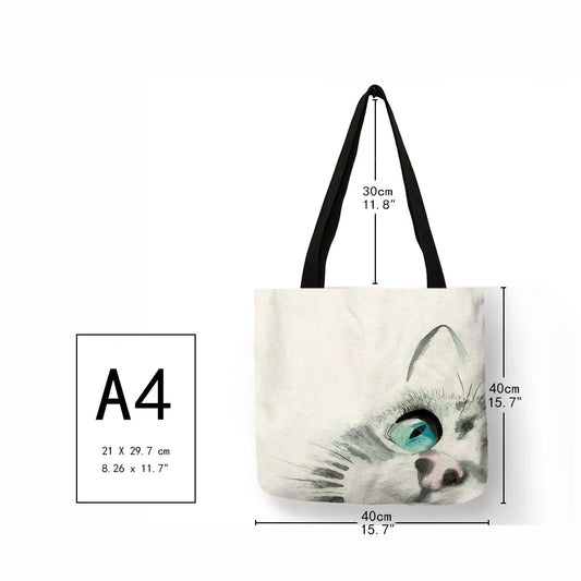 Watercolor Hand Painted Tote Bags Floral Cute Cat Print Shoulder Bag For Women Lady  Office Handbag Daily Casual Shopping Bags
