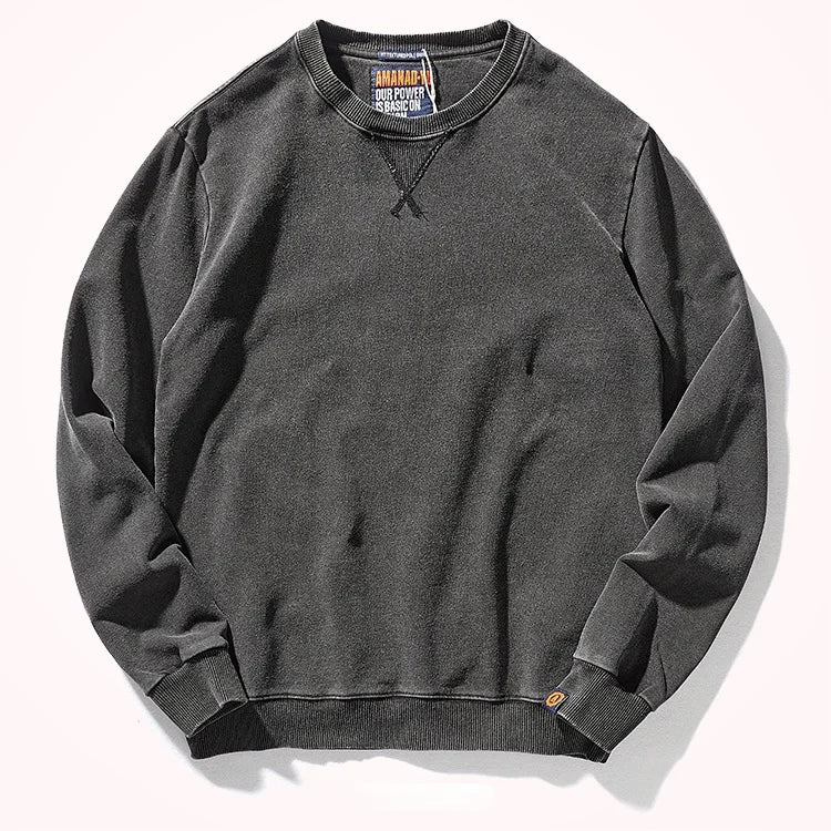 Autumn and Winter New American round Neck Sweater Men 's Washed Long-Sleeved Shirt Knitted Sports Pullover