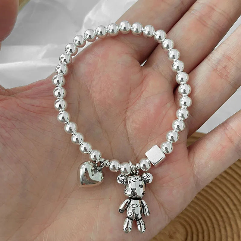 FOXANRY Stamp Bracelets for Women String of Beads Accessories Trend Vintage Simple Cute Bear Pendant Party Jewelry