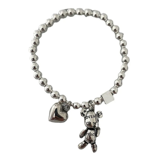 FOXANRY Stamp Bracelets for Women String of Beads Accessories Trend Vintage Simple Cute Bear Pendant Party Jewelry