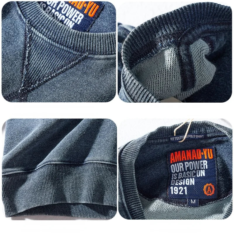 Autumn and Winter New American round Neck Sweater Men 's Washed Long-Sleeved Shirt Knitted Sports Pullover