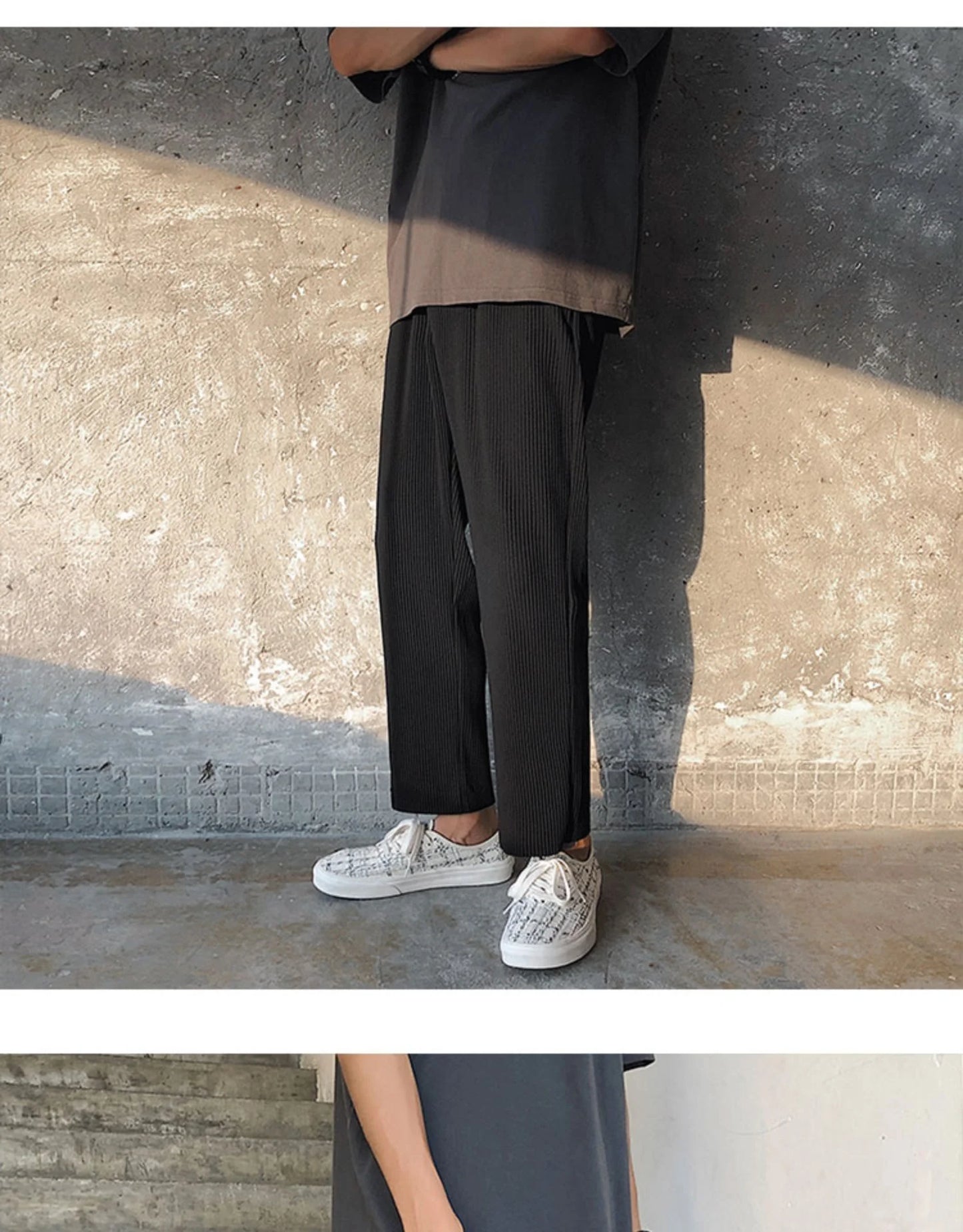 Pleated Pants Men Summer Straight Casual Pants Men Japanese Streetwear Loose Ice Silk Pants Mens Wide Leg Pants Man Trousers