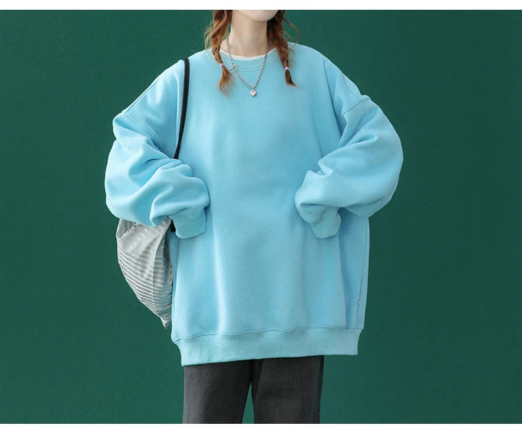 LEGIBLE 2025 Autumn Winter Woman's Hoodies Oversize Female Loose Solid Thicken Fleece Warm Women Sweatshirts Lady