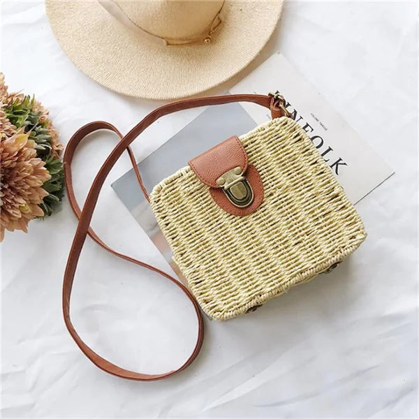 Hand-woven Women Straw Bag Ladies Shoulder Bags Beach Travel Crossbody Bag Female Small Rattan Box Handbag Shopper Totes Bohemia