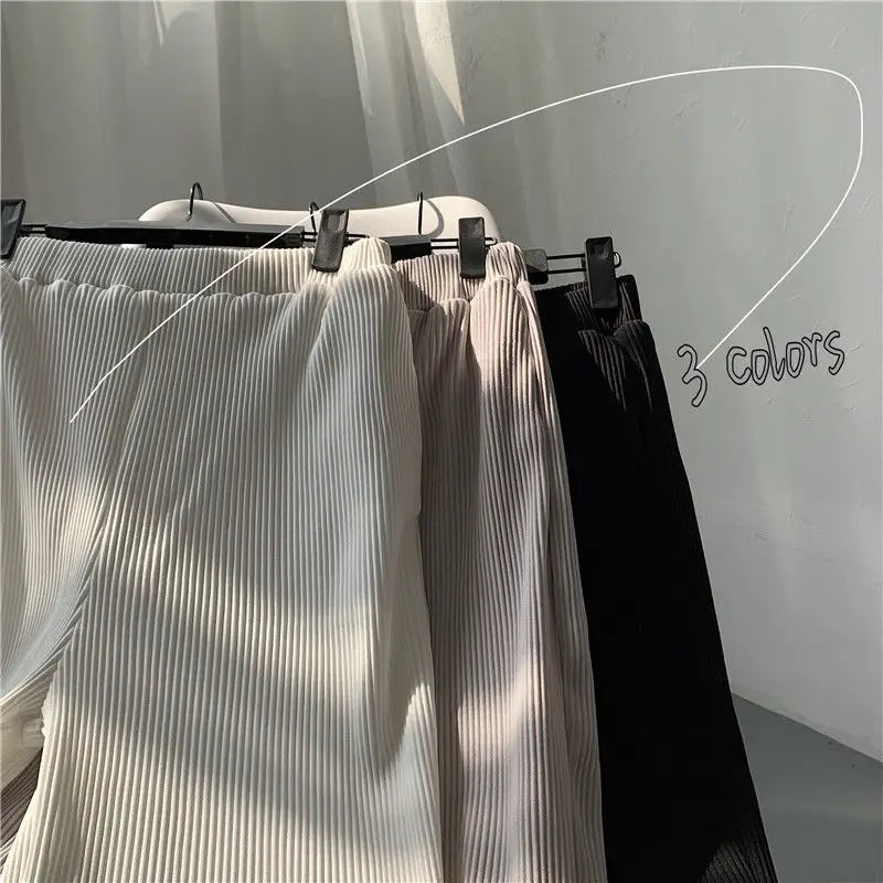 Pleated Pants Men Summer Straight Casual Pants Men Japanese Streetwear Loose Ice Silk Pants Mens Wide Leg Pants Man Trousers
