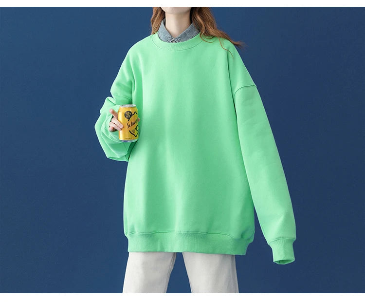 LEGIBLE 2025 Autumn Winter Woman's Hoodies Oversize Female Loose Solid Thicken Fleece Warm Women Sweatshirts Lady