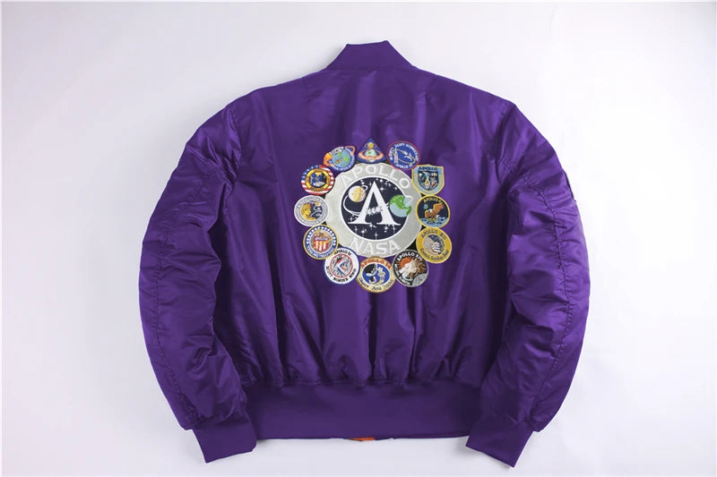Winter bomber flight jacket vintage MA-1 APOLLO men coat streetwear warm varsity hip hop baseball letterman pilot us air force