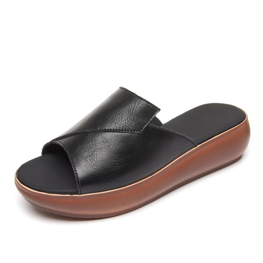 New Styles High Quality White Leather slippers for Woman Cow Light Weight Platform Wedge Sandals Low Prices Factory Oem