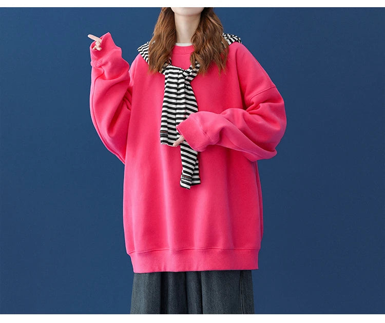 LEGIBLE 2025 Autumn Winter Woman's Hoodies Oversize Female Loose Solid Thicken Fleece Warm Women Sweatshirts Lady