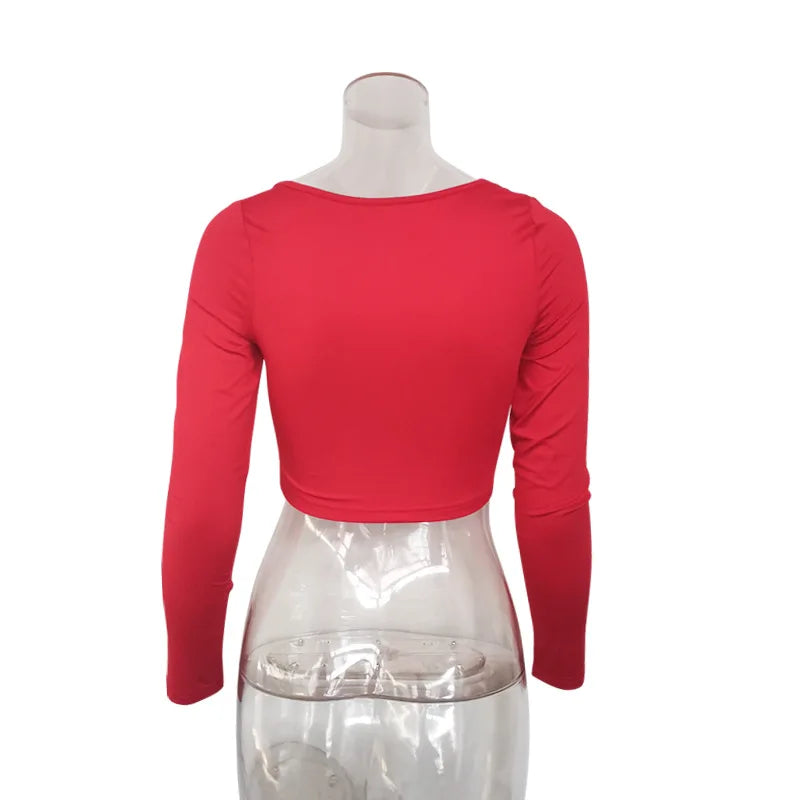 Summer Spring Crop Top Long Sleeve Women Black Sexy Shirt White Square Neck Casual Tee Top Mujer Ladies
