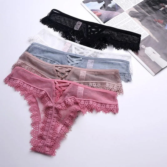 SP&CITY European Bandage Lace Transparent Women's Underwear Sexy Thongs See Trough Hollow Out Panties Mesh Seamless Briefs Tanga