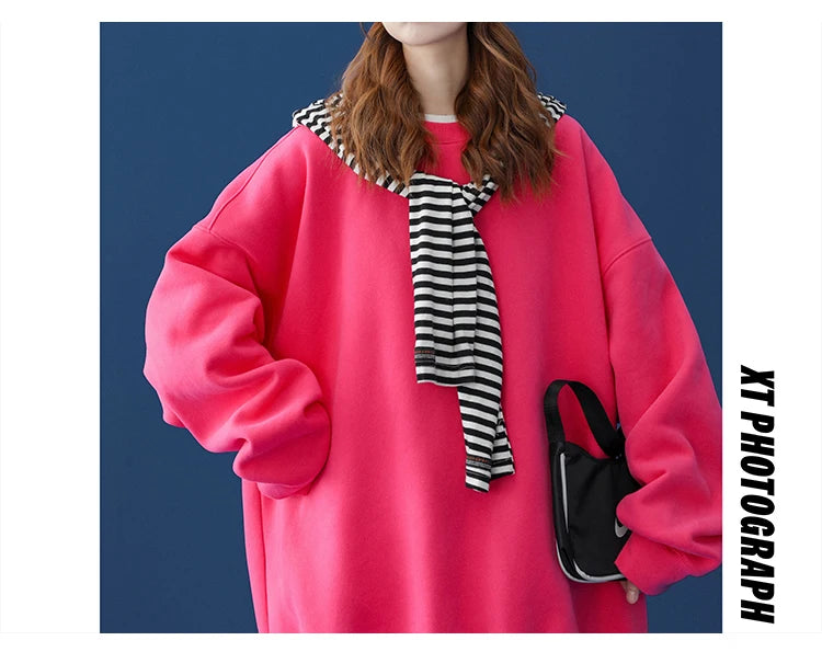 LEGIBLE 2025 Autumn Winter Woman's Hoodies Oversize Female Loose Solid Thicken Fleece Warm Women Sweatshirts Lady