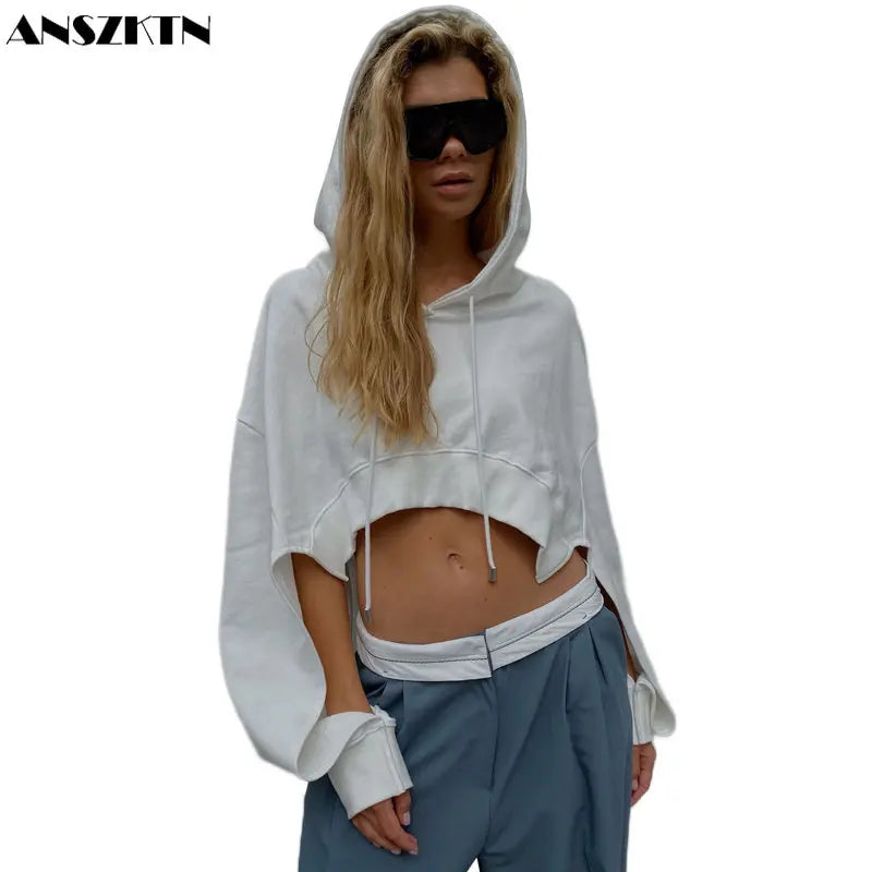 ANSZKTN Women  Autumn Solid Sweatshirt Hooded Long Sleeve Drawstring Casual Womens Short Versatile Hooded Tops Hoodie