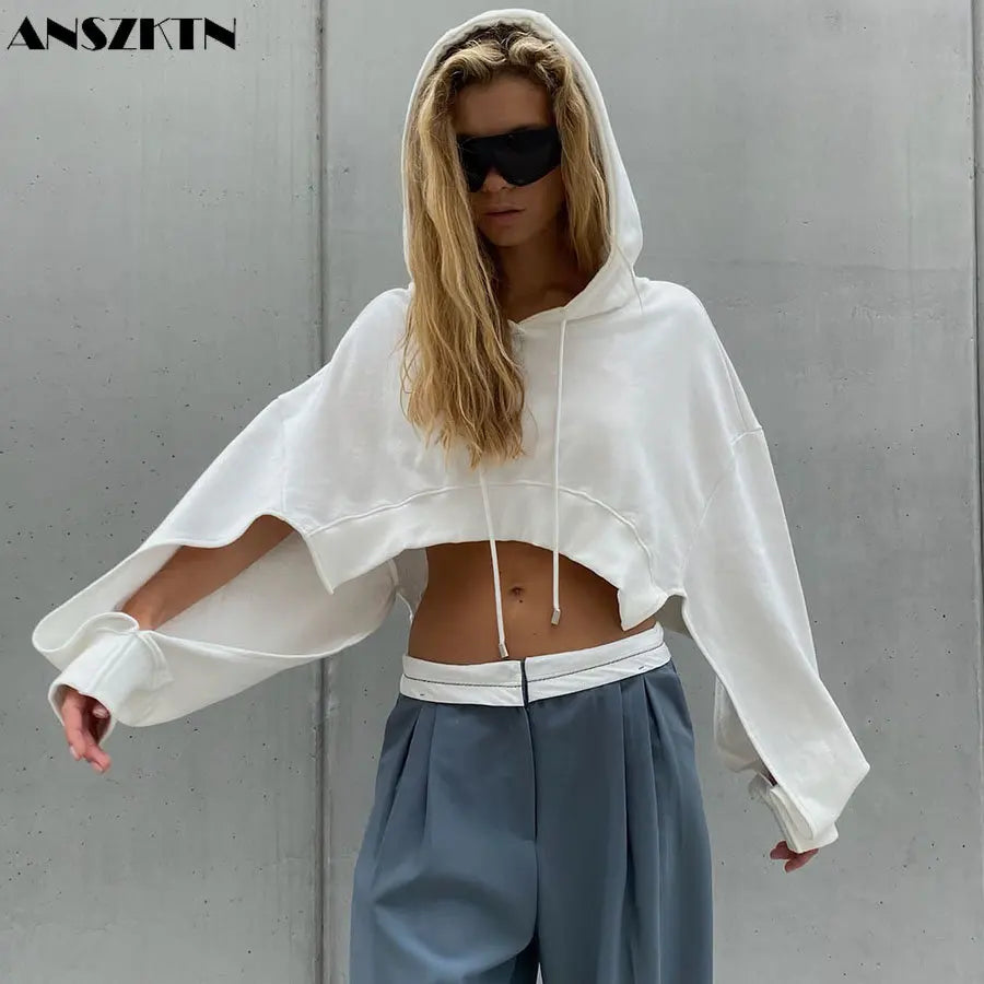 ANSZKTN Women  Autumn Solid Sweatshirt Hooded Long Sleeve Drawstring Casual Womens Short Versatile Hooded Tops Hoodie