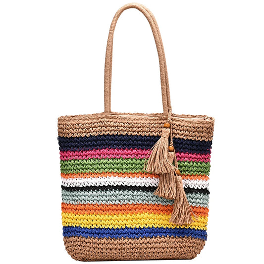 Shopping bag female 2020 new large capacity tassel tote bag shoulder crossbody ins fashion woven handbag