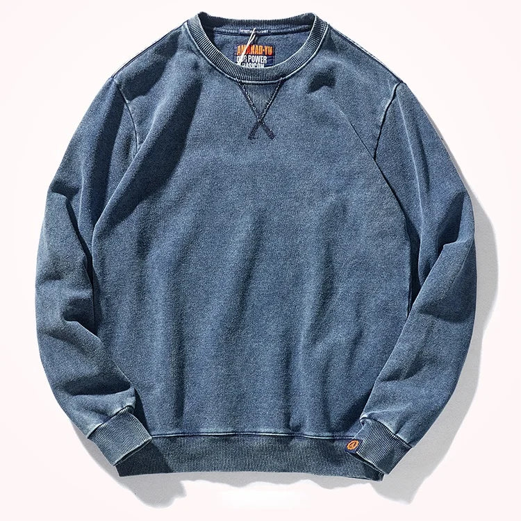Autumn and Winter New American round Neck Sweater Men 's Washed Long-Sleeved Shirt Knitted Sports Pullover