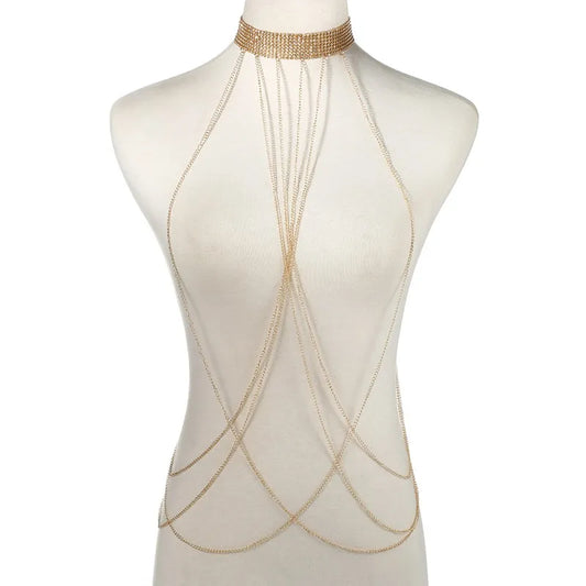 Gold Color Body Chain Women  Rhinestone Waist  Jewelry Bikini  Luxury Harness  Bodychain  Beach Summer Outfit