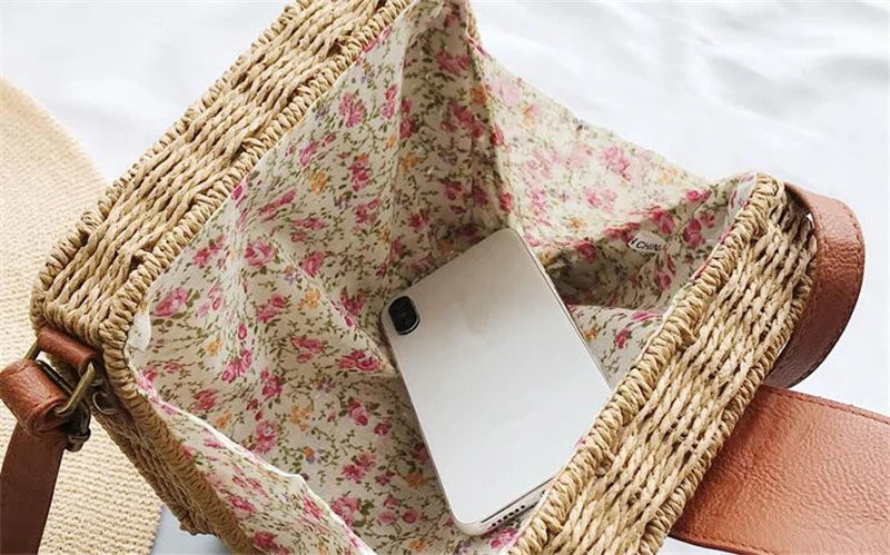 Hand-woven Women Straw Bag Ladies Shoulder Bags Beach Travel Crossbody Bag Female Small Rattan Box Handbag Shopper Totes Bohemia