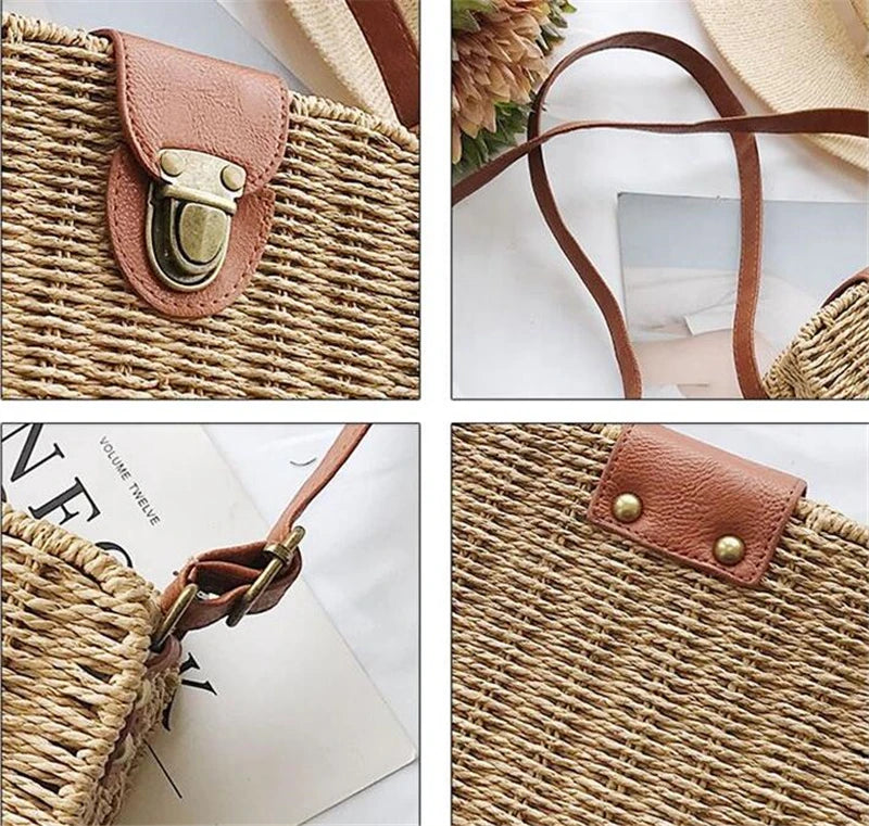 Hand-woven Women Straw Bag Ladies Shoulder Bags Beach Travel Crossbody Bag Female Small Rattan Box Handbag Shopper Totes Bohemia