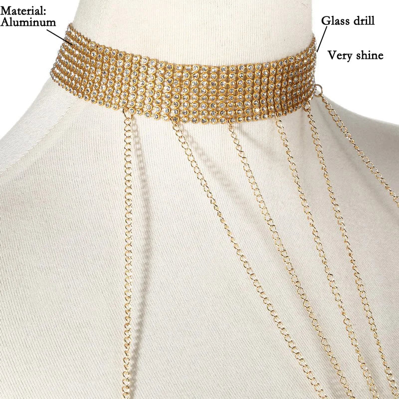 Gold Color Body Chain Women  Rhinestone Waist  Jewelry Bikini  Luxury Harness  Bodychain  Beach Summer Outfit