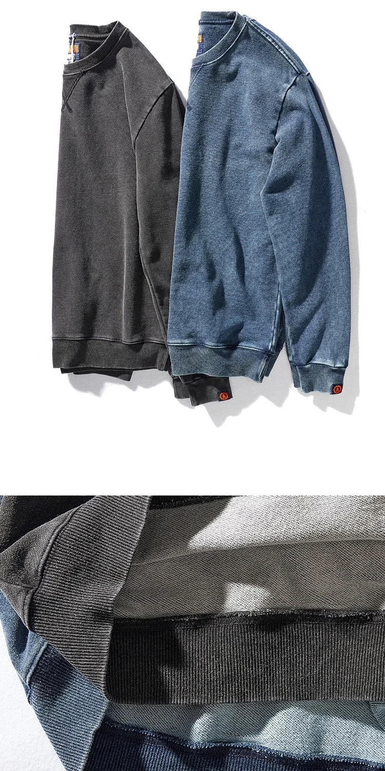 Autumn and Winter New American round Neck Sweater Men 's Washed Long-Sleeved Shirt Knitted Sports Pullover