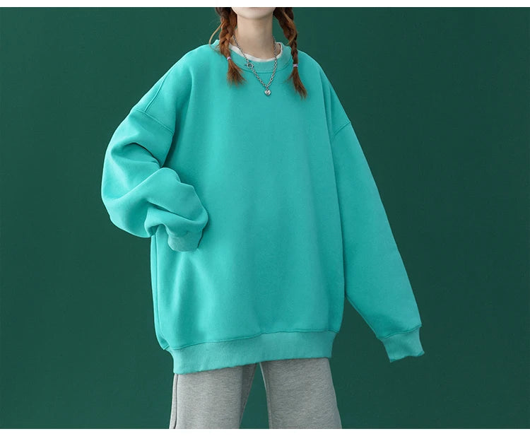 LEGIBLE 2025 Autumn Winter Woman's Hoodies Oversize Female Loose Solid Thicken Fleece Warm Women Sweatshirts Lady